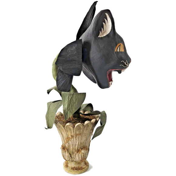 Bethany Lowe Scaredy Cat Orchid Halloween Black Paper Mache Flower Urn 18" Rare - Picture 5 of 10